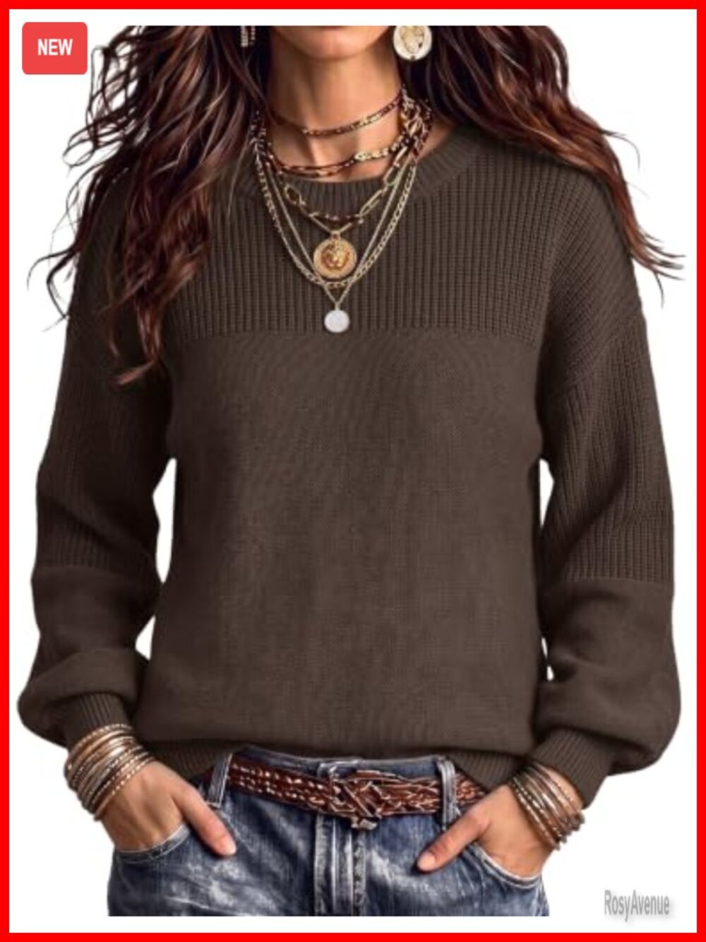 Chunky Knit Cotton Pullover Sweater Loose Fit Crew Neck Fall Winter